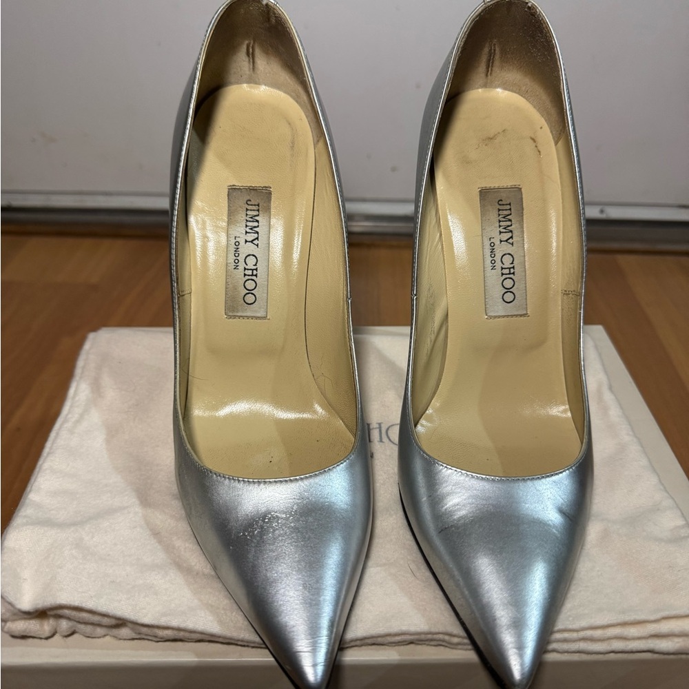Jimmy Choo Anouk Metallic Silver Heels